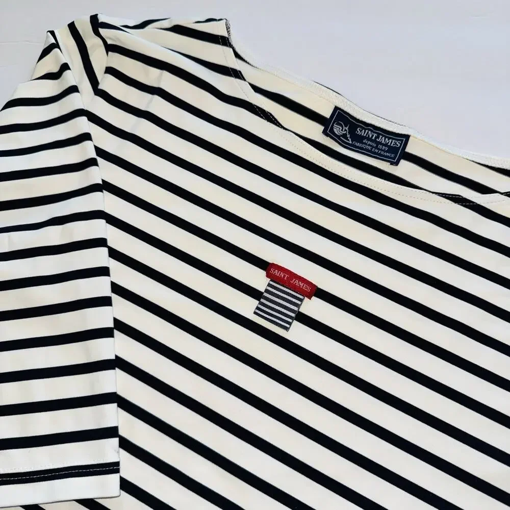 Saint James Womens Boat Neck Top Striped Coastal Navy Blue White Size Large - Picture 1 of 8